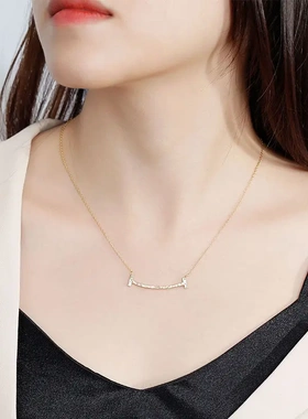 韩版s925银锡箔纸笑脸项链ins小众质感微笑项链简约锁骨链