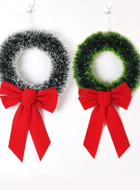 直供新款圣诞花环带大结加铃铛绿色圣诞节藤环 圣诞花环