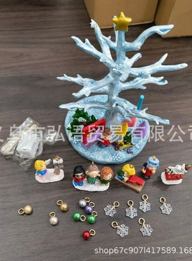 树脂发光桌面树圣诞老人牧羊人服装花生照亮的圣诞树树脂桌面摆件