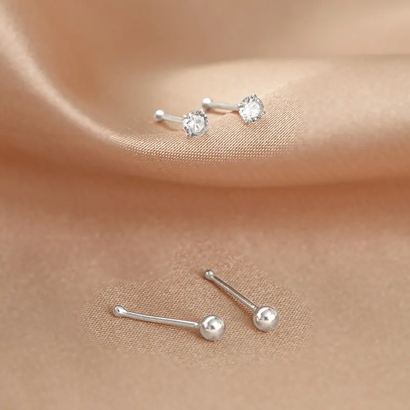 s999纯银日韩小巧圆珠耳钉女简约日常养耳洞锆石耳饰冷淡风