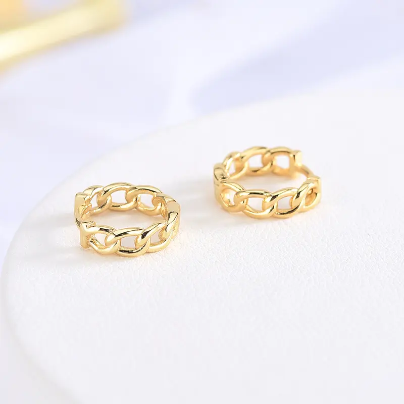 s925纯银日麻花设计光面耳扣森系文艺风个性链条耳环一件