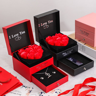 永生花首饰盒双层玫瑰花礼品盒项链戒指饰品盒情人节礼物盒子