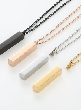 方形钛钢螺纹开合长条项链不锈钢立体棒吊坠几何刻字瓶