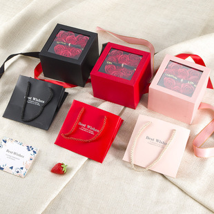 双层玫瑰花礼盒永生花礼物盒项链戒指首饰情人节生日包装盒子