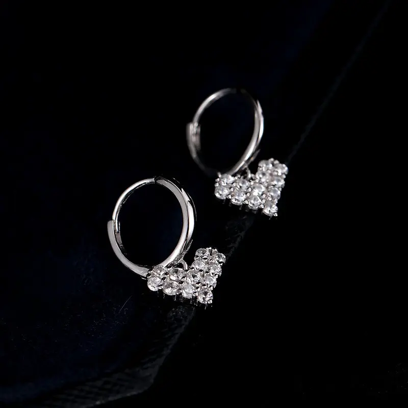 s925银高级感满钻爱心耳扣女小众气质新款季夏心形耳环耳饰
