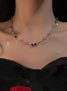 2025年新款波浪纹黑色项链女轻奢小众设计感冷淡风锁骨链颈链