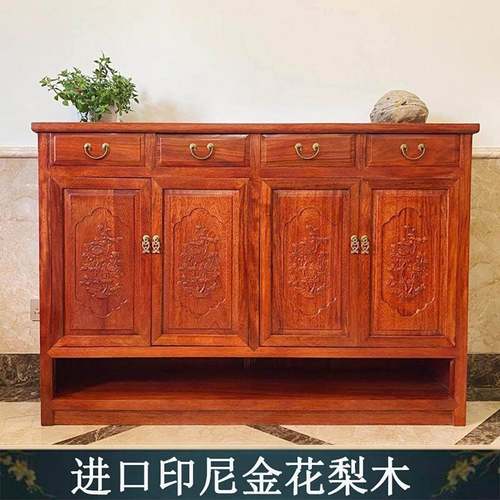 中式实木鞋柜雕花彷古金花梨木多层储物柜门厅隔断玄关柜实木
