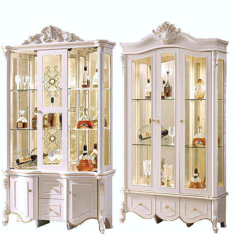 欧式酒柜法式客厅装饰柜餐厅玻璃柜白色家用双门展示柜靠墙餐边柜