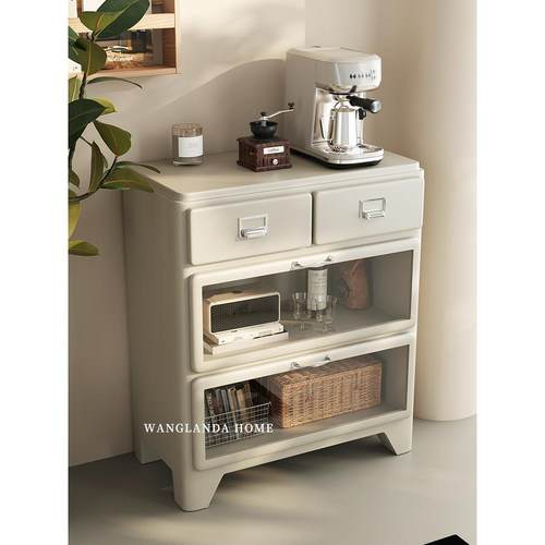 极简奶油风斗柜四斗柜包豪斯落地多层收纳柜子家用储物橱柜玻璃柜