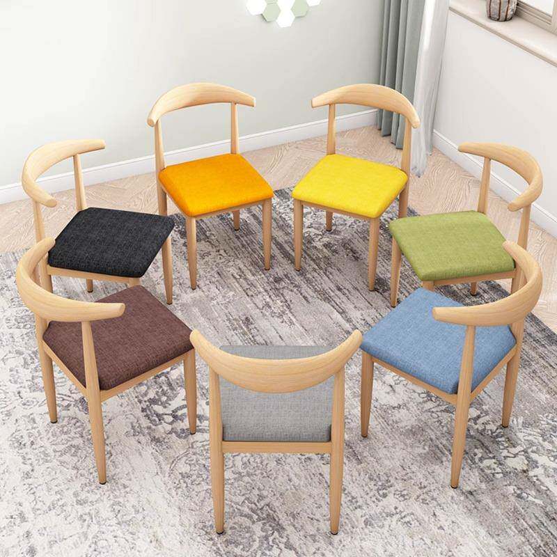 餐椅家用新款简约铁艺牛角椅休闲学习凳子彷实木餐饮商用靠背椅子