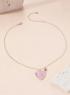 2025新款潮欧美简约爱心吊坠项饰相片盒贴亮片心形项链合金电镀