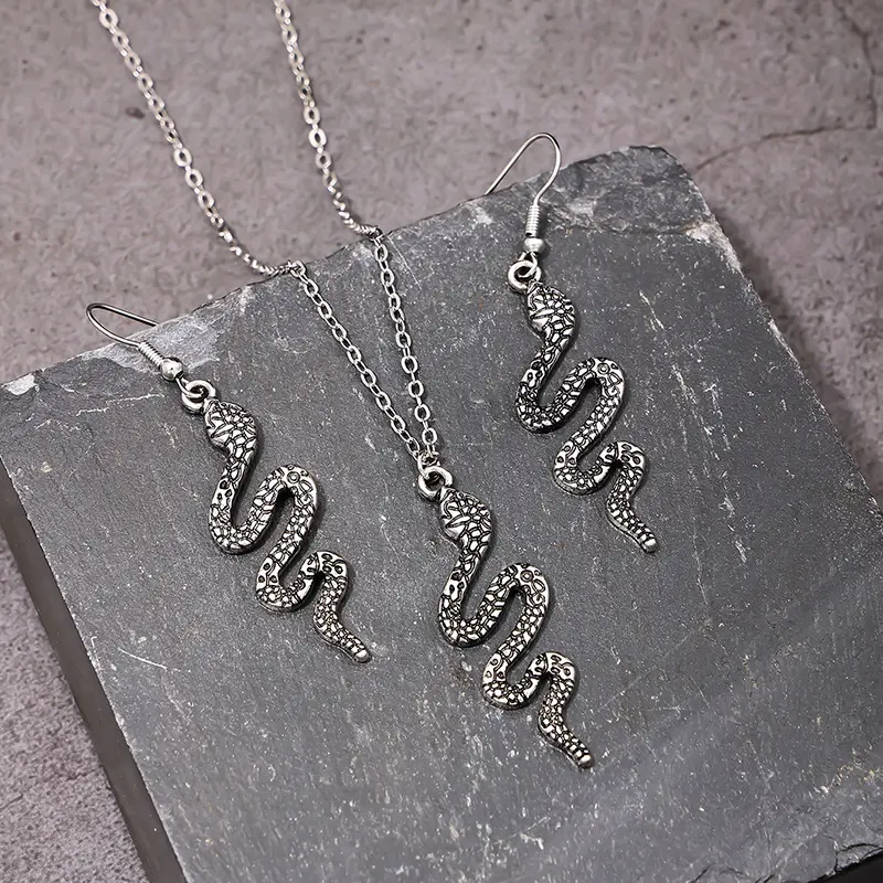 3件套个性欧美ins风复古金属蛇形缠绕女士耳环项链首饰套装多件套