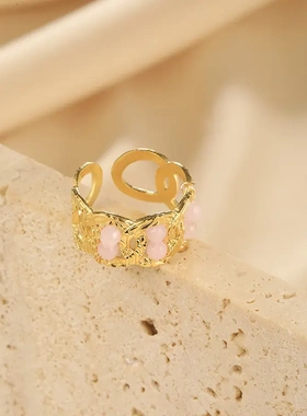 欧美新品ins潮不规则面开口戒指个性百搭时尚不锈钢镀金戒指活口