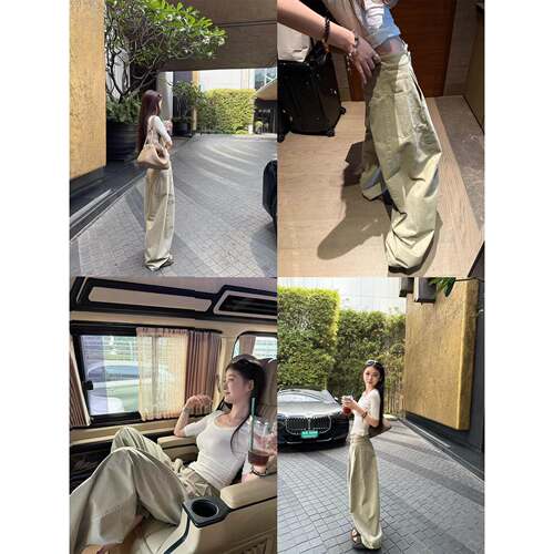 Here yaya shop 甜味曲奇穿不腻重工炒色工艺松弛感工装裤#4752Y