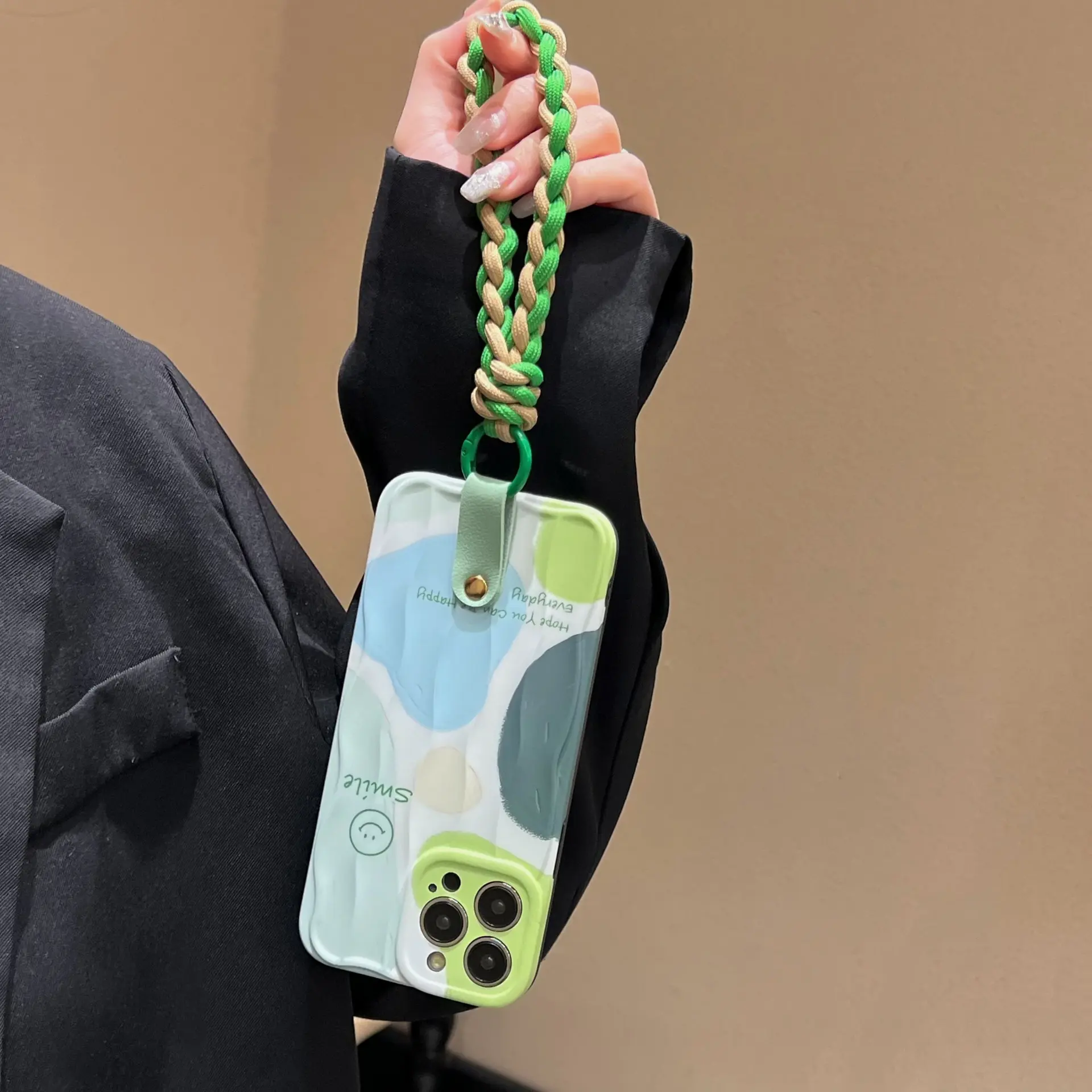 笑脸零钱包适用iphone16promax夏1315斜挎11手绳12绿色软壳硅胶