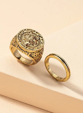 2025欧美流行饰品2只金属狼头纹理复古戒指套装ins手饰戒指/指环