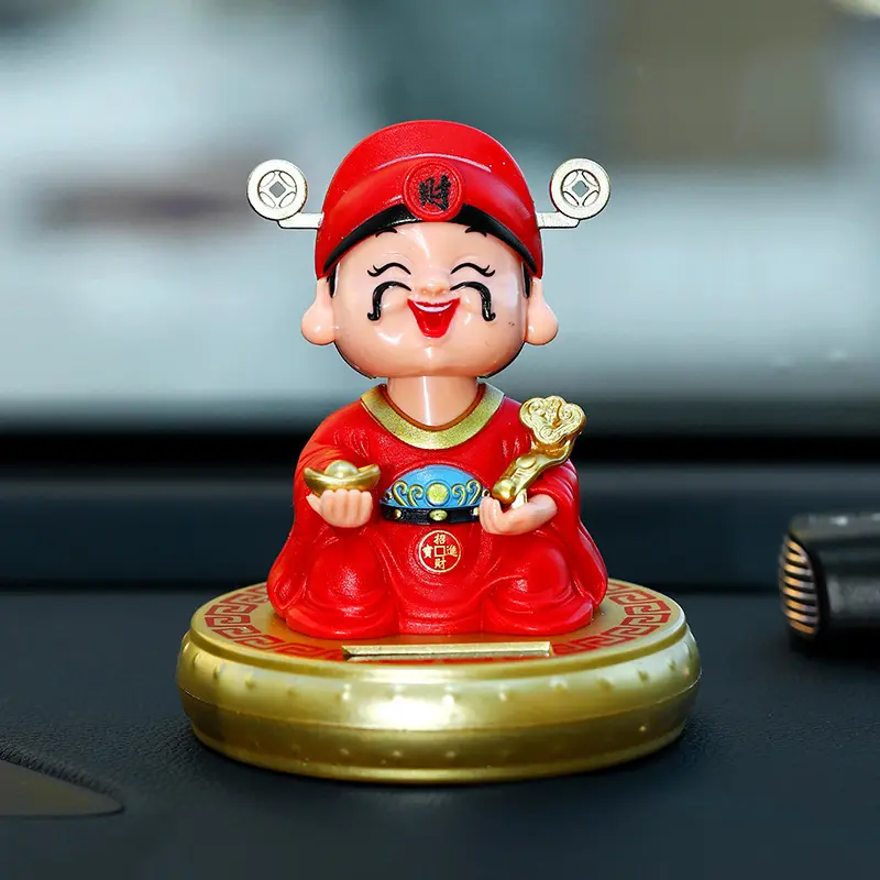 创意财神爷太阳能自动摆动车载台装饰新年礼品好寓意网红摆件塑料