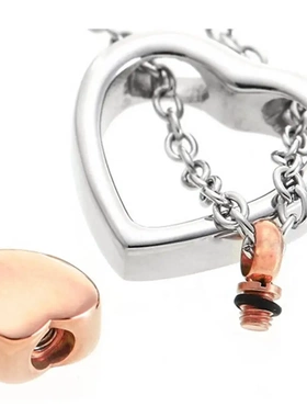 热销 双桃心不锈钢可打开宠物亲人骨灰盒吊坠项链瓶项坠/吊坠欧美