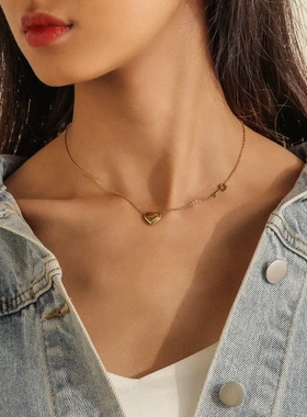 欧美新款不锈钢镀金爱心挂锁项链简约气质设计感钛钢配饰饰品电镀