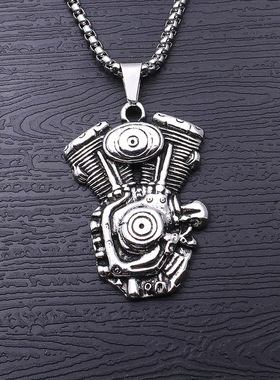 欧美摩托发动机引擎吊坠夸张个性嘻哈项链复古风朋克毛衣链饰品