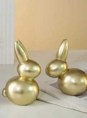 新品创意金色兔子家居复活节装饰客厅桌面玄关树脂工艺品摆件动物