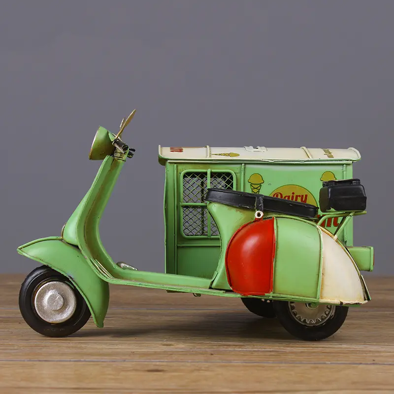 工厂挎斗三轮摩托车模型侉子铁皮车模铁艺复古怀旧创意储蓄罐欧式