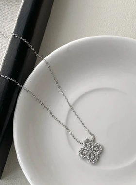 s925纯银四满钻微镶花朵项链 ins风博主同款轻奢幸运小花吊坠花卉