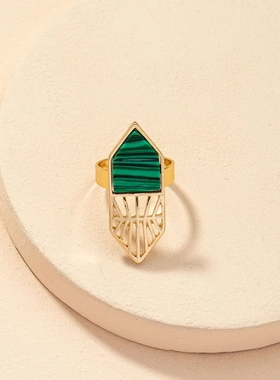 2025欧美石头几何开口戒指环小众个性ins高级感饰品戒指/指环合金