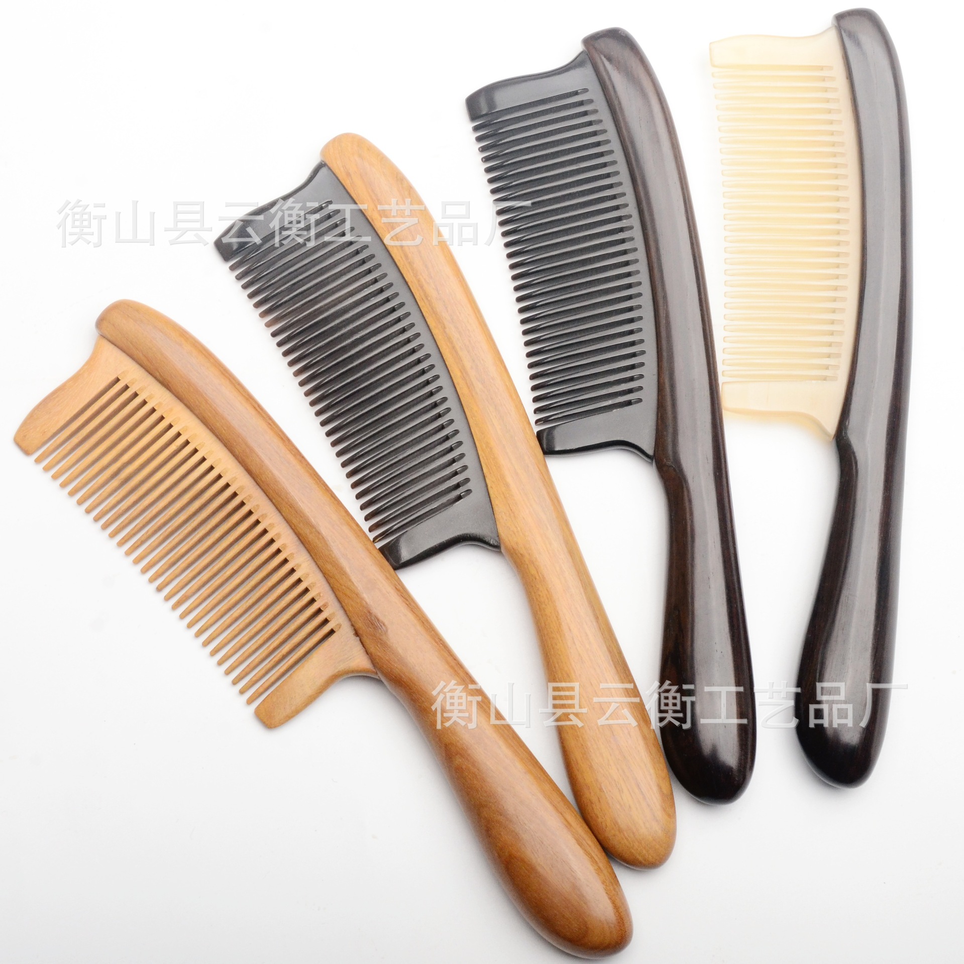 绿檀黑檀紫光檀羊角黑水牛角插片齿手柄厚柄加厚美发梳