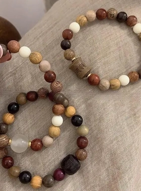 新款檀木多宝珠手串女新中式百搭串珠手链复古禅意念珠手饰手工