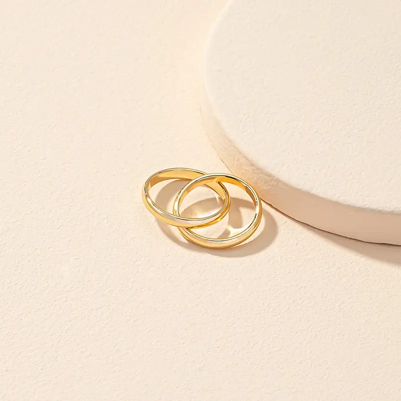 2025欧美流行饰品双层小素圈戒指女ins新款光身戒指套装戒指/指环