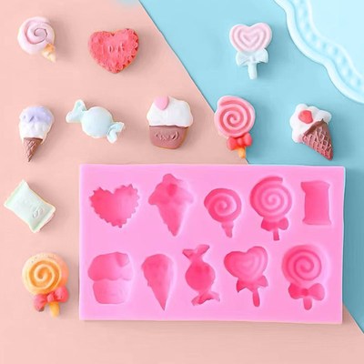 冰激凌糖果模具硅胶棒棒糖爱心巧克力翻糖M蛋糕小装饰插牌烘焙工