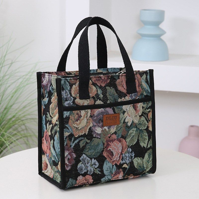 加厚布包油画风拉链外出通勤w带饭盒袋子上班便携手提便当包收纳,收纳整理,饭盒袋,淘宝优惠券,粉丝福利购,淘宝优惠卷