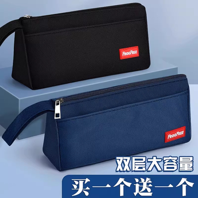 日系简约帆布手提大容量笔袋