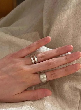 银色拉丝哑光素圈戒指女小