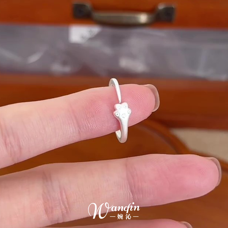 韩系甜美可爱猫爪戒指小众设计素圈指环轻奢高级感2025新款食指戒