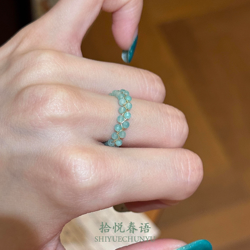 新中式蓝色串珠戒指女小众设计感