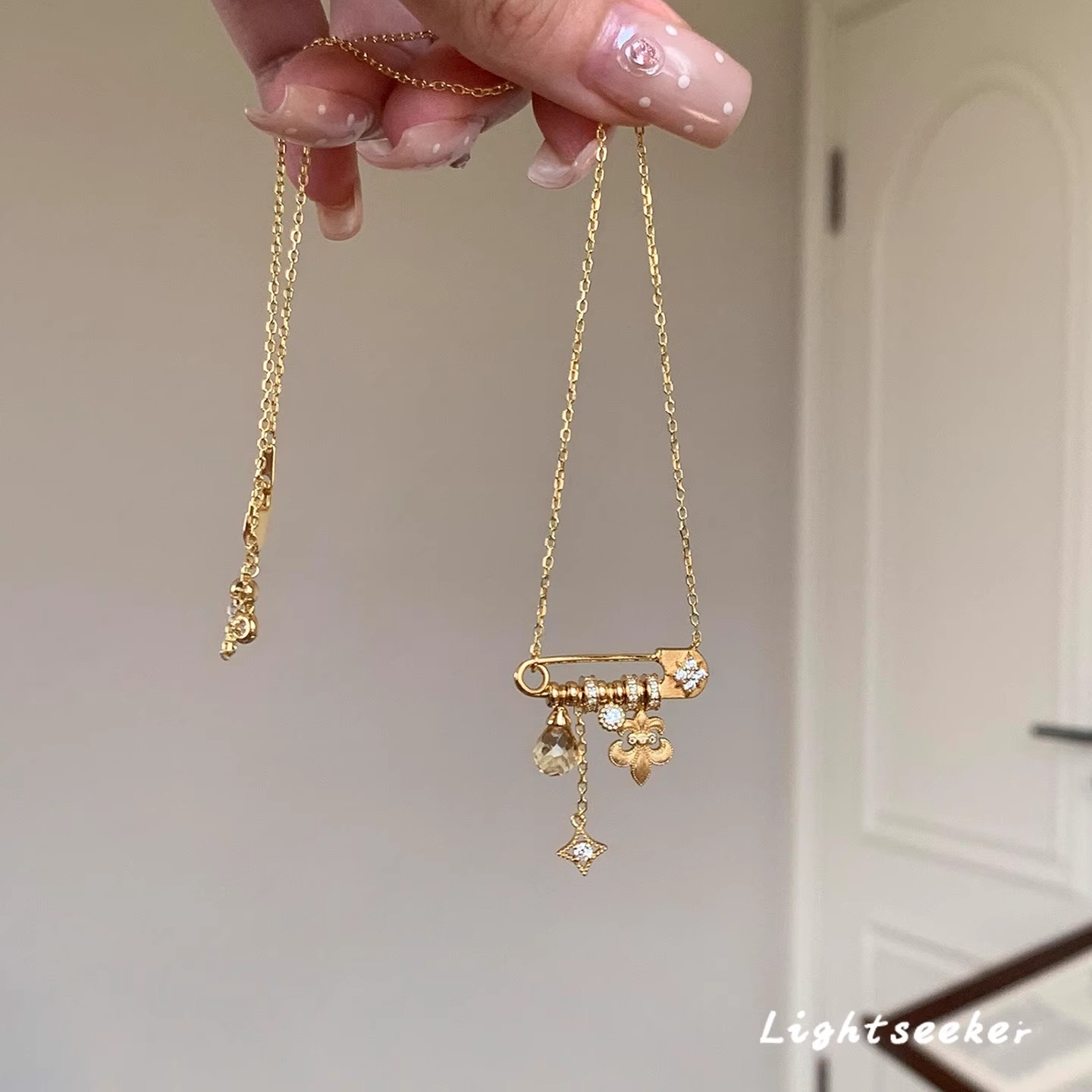 vintage中古拉丝鸢尾花别针项链