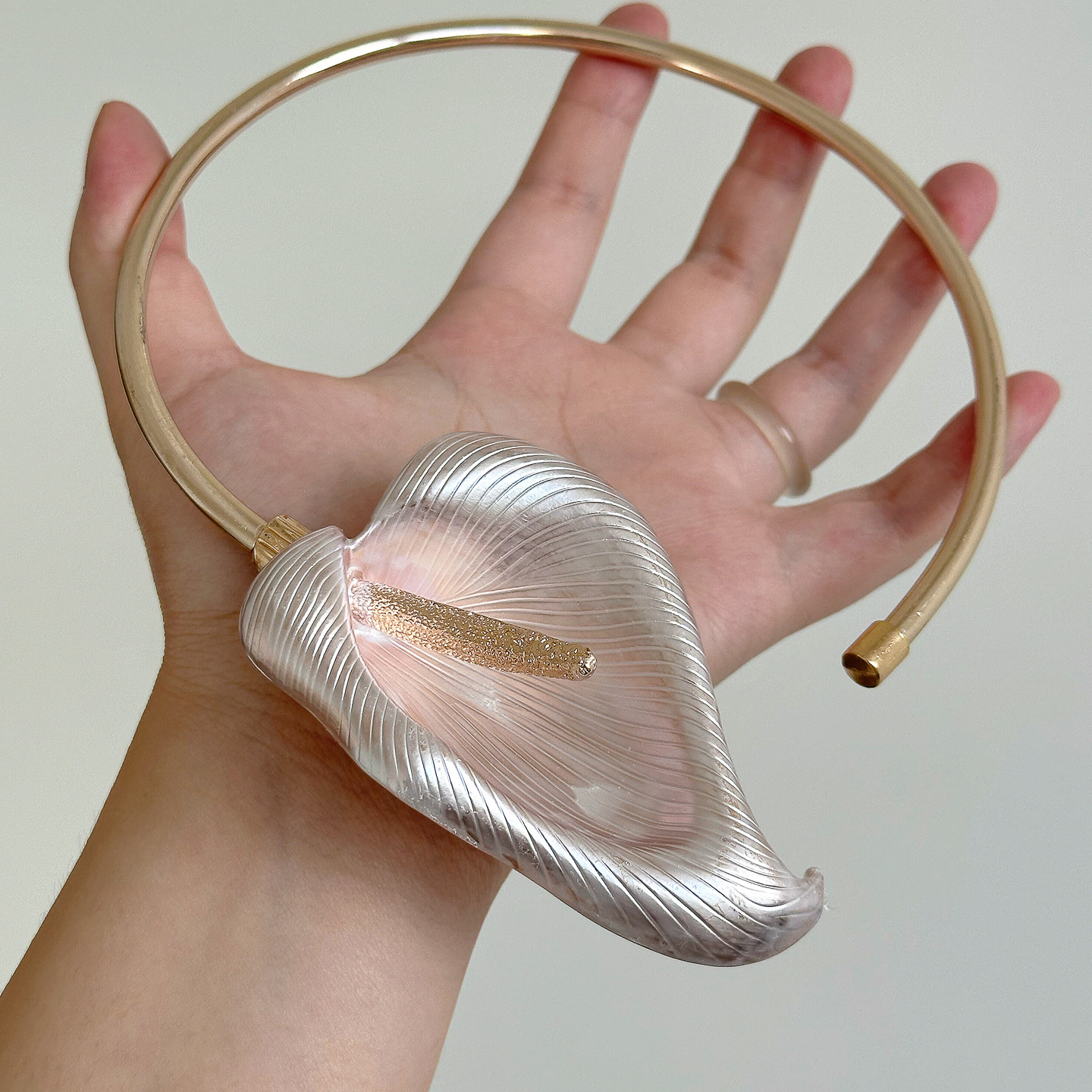 法式复古马蹄莲立体花朵开口项圈