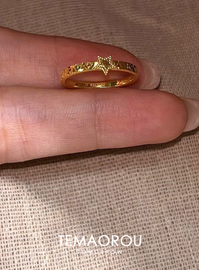 复古金色星星碎冰冰细戒指女