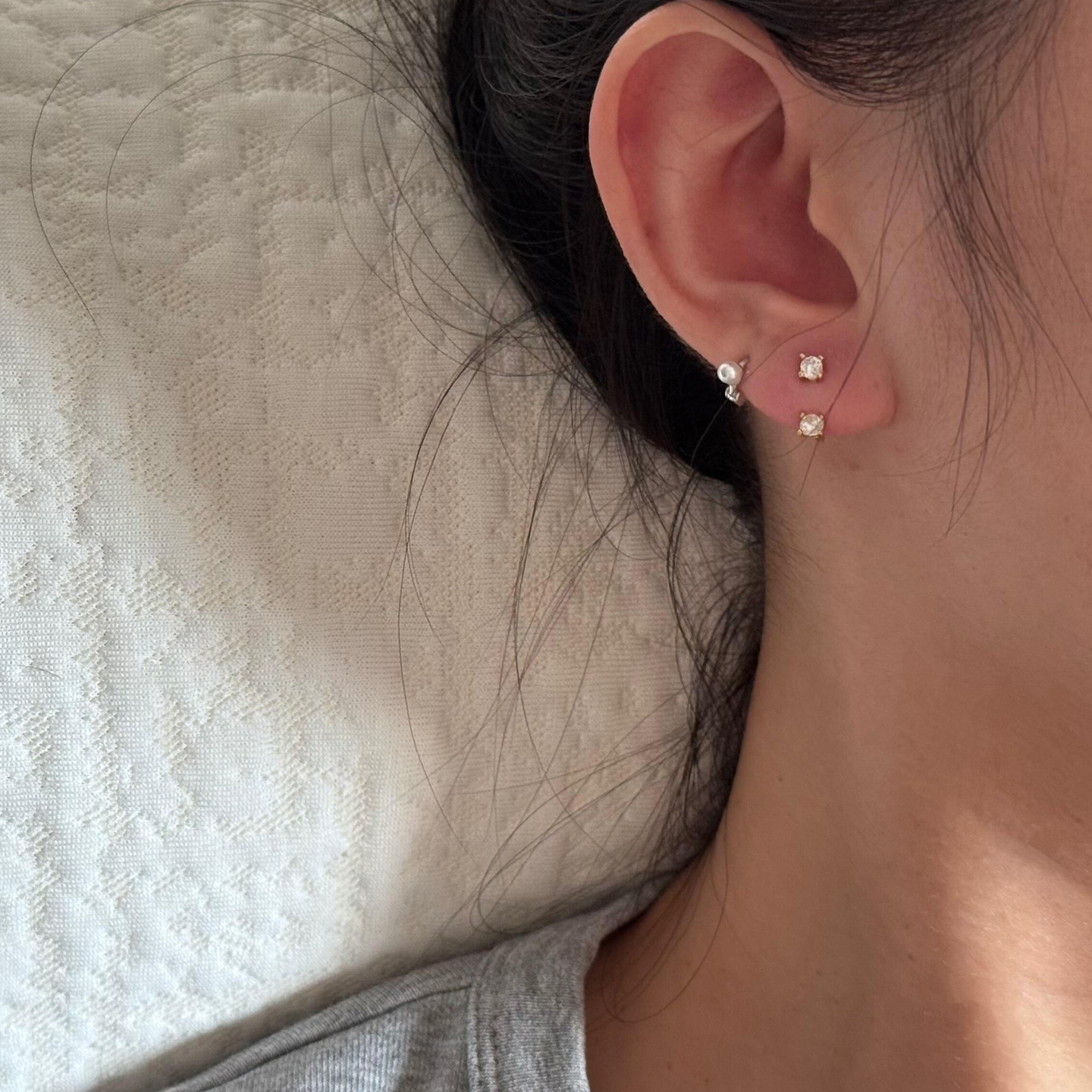 韩系双耳洞叠戴后挂式双钻耳钉
