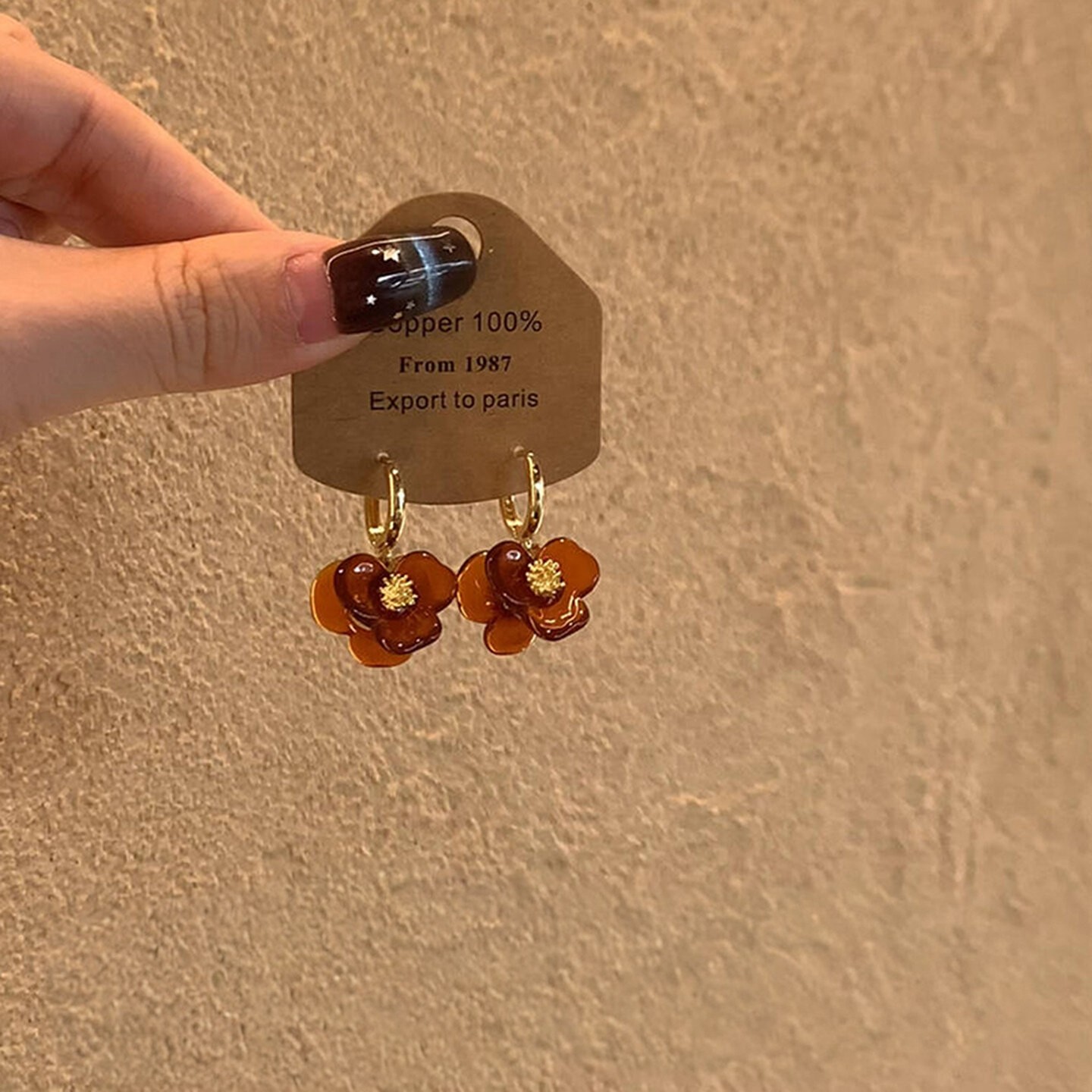 秋冬复古琥珀色立体花朵耳扣耳环女美拉德气质百搭耳钉优雅耳饰