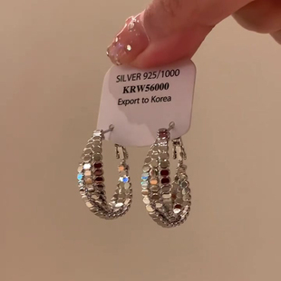 波光粼粼银色扭曲麻花耳环女2025新款 高级感轻奢耳饰独特漂亮耳钉