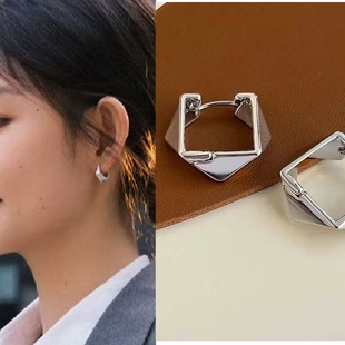 即刻上场周依然任家童同款银色几何耳环轻奢高级感金属感耳圈耳饰