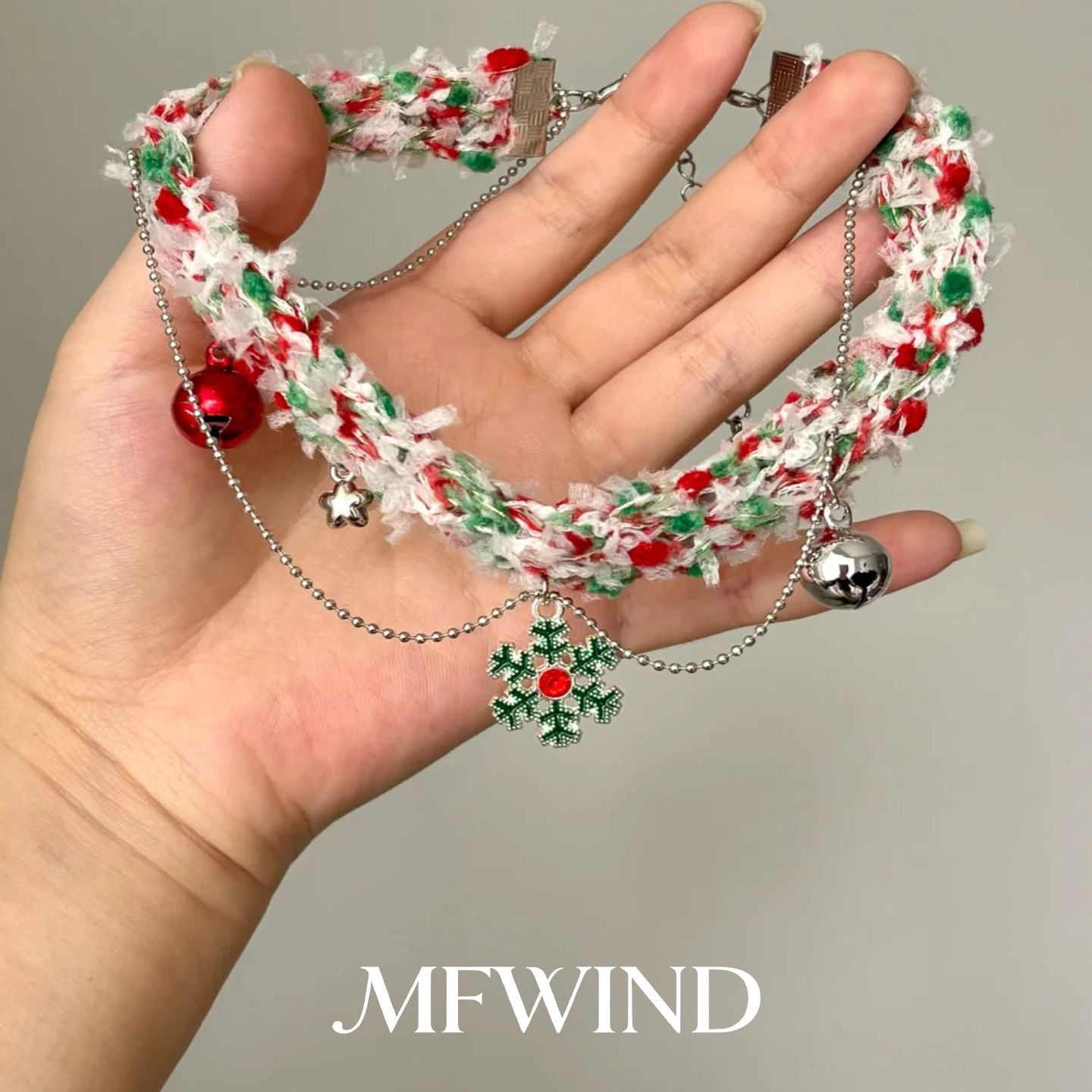 圣诞限定！雪花吊坠毛绒颈链