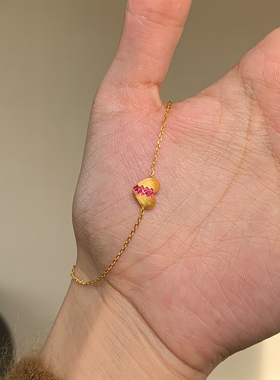 vintage中古金色拉丝爱心手链女