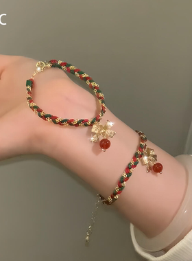 圣诞限定红绿撞色蝴蝶结编绳手链