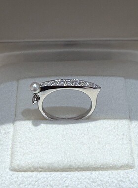 法式爆闪仿珍珠平衡木戒指女