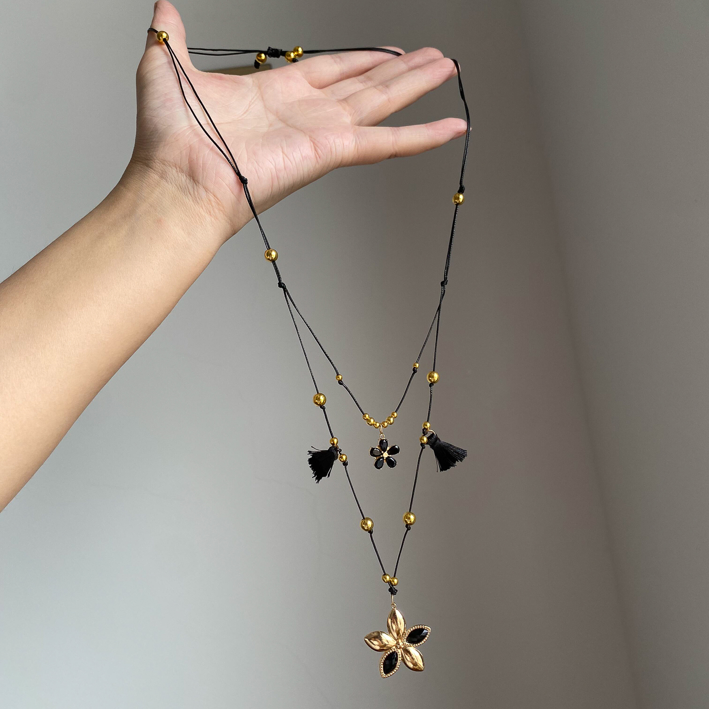 秋冬复古双层美拉德小花项链女