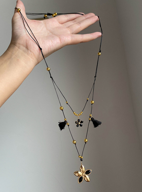 秋冬复古双层美拉德小花项链女